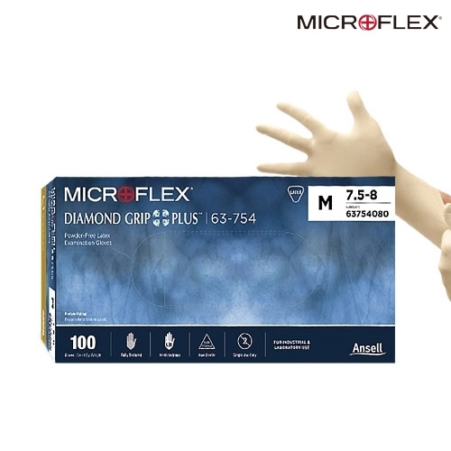 MICROFLEX 일회용 라텍스 장갑. DIAMOND GRIP PLUS(대표상품코드 63-754-M)