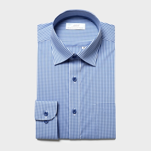 맨하탄 스트레치 깅엄체크 캐주얼셔츠 (블루)